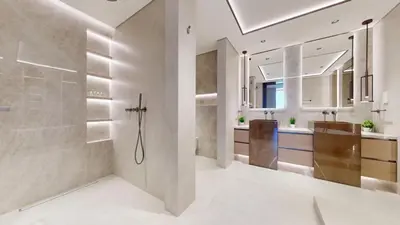 a bathroom with a shower and a sink at Palm Tower - Luxurious One Bed with Palm View in Dubai