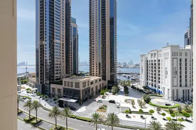 an aerial view of a city with tall buildings at Creek Side 18 I Harbor Views I in Dubai