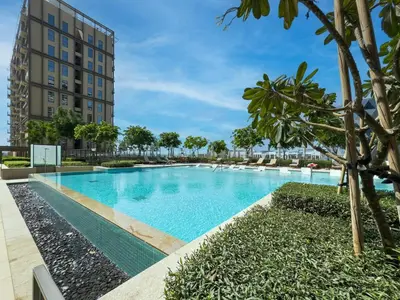 an image of a swimming pool with a building at Luxury 1-BR Escape in Dubai Hills Collective , 5 min from Mall in Dubai