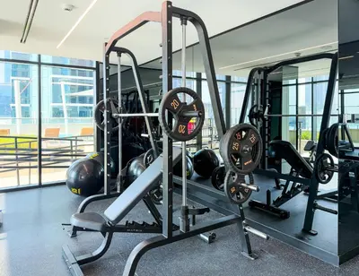 a gym with cardio equipment in a building at Upscale 1BR Luxury Apt in Business Bay in Dubai