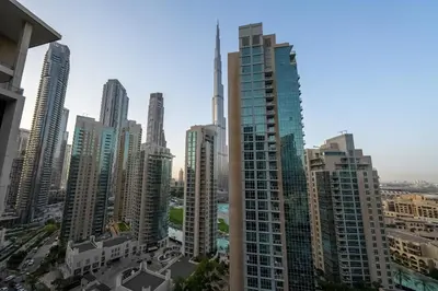 a view of a city with tall buildings at Spacious 2 bedroom apartment in Downtown Dubai in Dubai