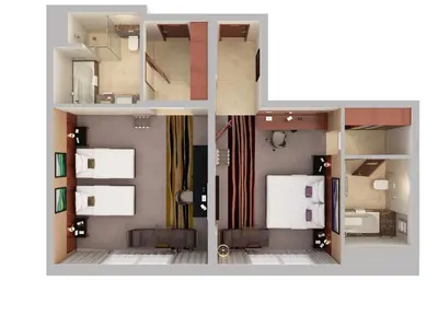 two views of a small room with a room with at Flora Al Barsha Hotel At The Mall in Dubai