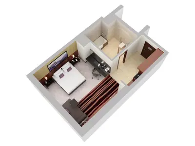 a rendering of a living room with a bed at Flora Al Barsha Hotel At The Mall in Dubai