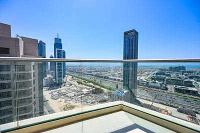 a view of a city from the top of a building at The Lofts East Unique 1BR Boulevard Views close to Dubai Mall in Dubai