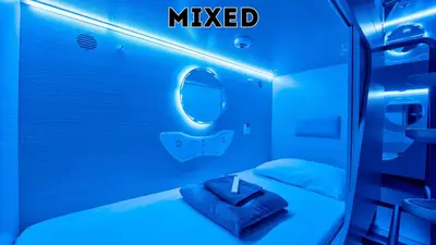 a room with a bed with a mirror at Berloga Holiday Homes JBR in Dubai