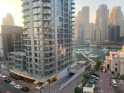 an aerial view of a large building in a city at Dubai Marina-2Bedroom-3 balcony with view-direct acces to Marina Promenade in Dubai
