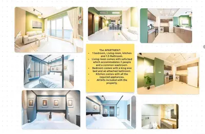 a collage of four pictures of a room at Charming Stay by Dubai Marina in Dubai