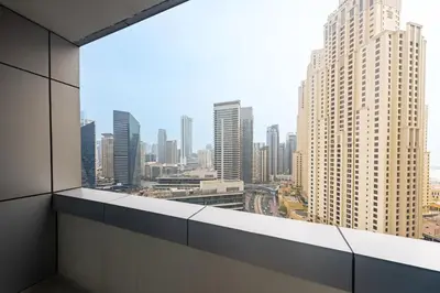 a view of a city skyline from a building at Charming Stay by Dubai Marina in Dubai