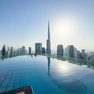 Infinity Rooftop Pool with Full Burj Khalifa View