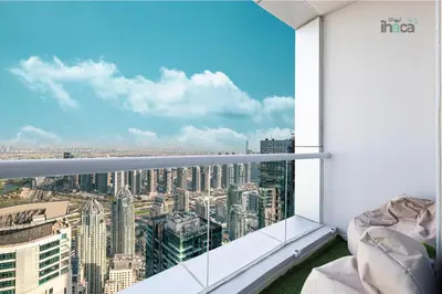 a room with a view of a city at 71st Floor Luxury 1Br Spacious Skyline Balcony in Dubai