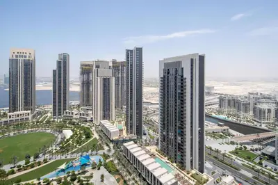 an aerial view of a city with tall buildings at Frank Porter - Harbour Views T1 in Dubai