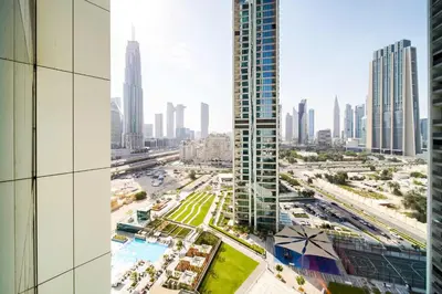 a view of a city from a tall building at PVH - 2BR Artistic Retreat in Downtown Views 2 in Dubai