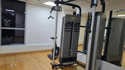 a gym with two tread machines in a room at Dubai Marina Amazing 1BR with Promenade view and Pool view --- Next to JBR beach---Opp JBR tram station in Dubai