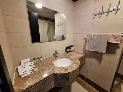 a bathroom with a sink and a mirror at ARS vacation homes rental in Dubai