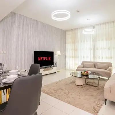 Granduer 1 BR in Windsor Manor Canal Front Living With Burj Views