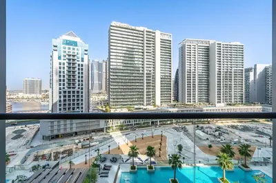 a view of a city skyline with tall buildings at Vibrant&Chic - Studio - 6MN Dubai Mall - Pool&Gym in Dubai
