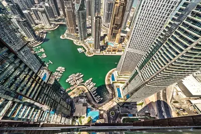 an aerial view of a city with tall buildings at The Marina Observatory-Jumeirah Living Marina Gate in Dubai