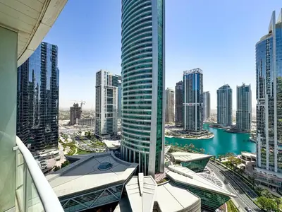 a view of a city skyline with tall buildings at Fully Furnished Studio Lake Terrace, JLT Prime Location by Al sarya Holiday Homes in Dubai