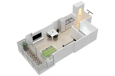 a rendering of a floor plan of a house at LUX The Burj Khalifa Downtown View Studio 2 in Dubai