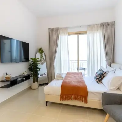 Serene studio apartment with Burj Khalifa view in Jumairah Village Circle JVC