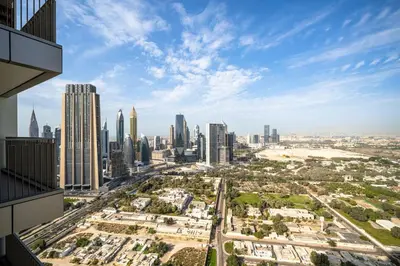 a view of the city from a skyscraper at Seraya Residence 9 - 4BDR - Skyline and Burj View - 3 Balconies in Dubai