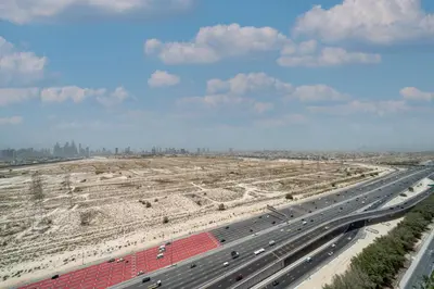 an overhead view of a highway with cars on it at Spacious JVC Studio Luxury Escape in Dubai