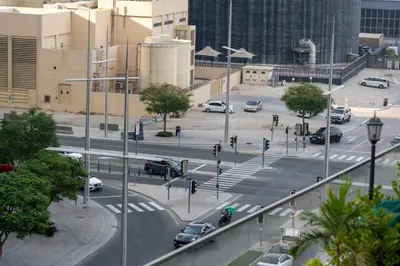 a view of a city street with cars on the road at Nice 2 Bedroom Apartment! 5 Minutes walk to Dubai Mall, Downtown Dubai in Dubai