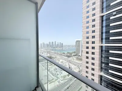 a view of a city from a window in a building at Premium Stay - Damac Heights 1BR in Dubai