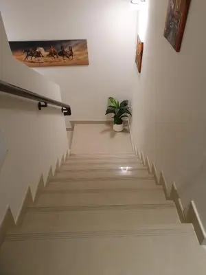 a staircase with a potted plant and a painting on the wall at Damac Hills 2- 3BR Townhouse - Homeyvillas in Dubai