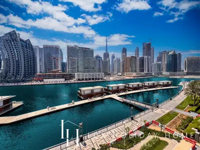 a view of a city with a body of water at LUX The Northside Studio in Dubai