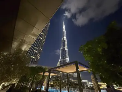 a view of the shanghai tower from a building at Stunning Burj Khalifa & Fountain Views in Dubai