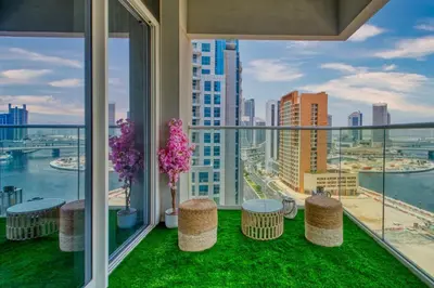 a balcony with a view of the city at GuestReady - Sleek city retreat in Business Bay in Dubai