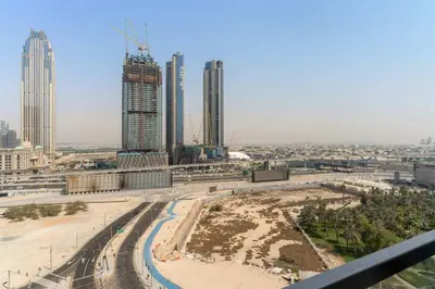 a view of a city with tall buildings at Silkhaus Luxury 1BDR Stay in Canal Front, Al Wasl in Dubai