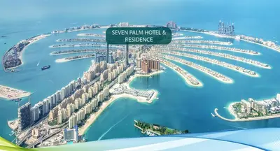 a rendering of the palm island resort in dubailand at Seven Palm Residence with stunning view in Dubai
