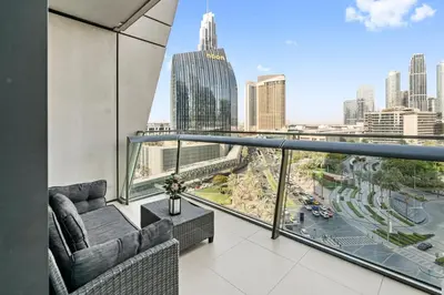 a balcony with a view of the city at Burj Vista - Prime Downtown Dubai in Dubai