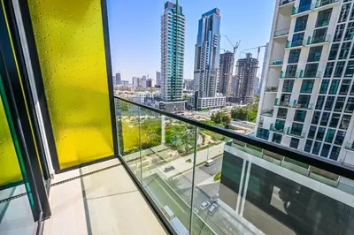 a view of a city from an office building at Stunning 2BDR Luxury Private Pool and Terrace in Dubai