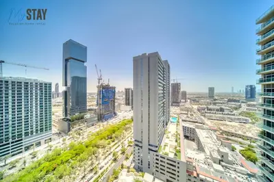 a view of a city skyline with tall buildings at Luxurious Spacious Studio in Dubai