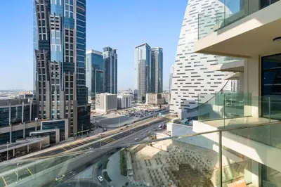 a view of a city from a building at Luxe Studio Loft Type - Canal View - Fully Furnished in Dubai