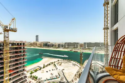 a view of a beach from a building at Elegant 1BR Apartment with Private Beach Access! in Dubai