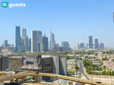 a view of a city skyline with tall buildings at HiGuests - Wake up to Burj Khalifa views in stunning 2 BR in Dubai