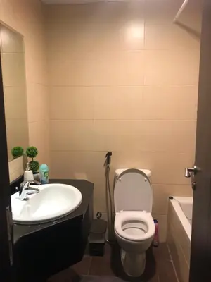 a bathroom with a sink and a toilet and a tub at Relaxing and luxurious studio-Dubai in Dubai
