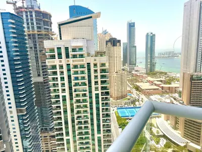 a view of a city with tall buildings at SUNRISE HOMES - Charming 1-BR Just a walk to JBR Beach in Dubai