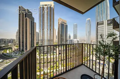 a balcony with a view of the city at Creek Crescent by Emaar, Dubai Creek Harbour in Dubai