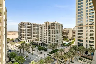 an aerial view of a city with tall buildings at 1-Bed at Creek Beach with Pool, Gym and Balcony in Dubai
