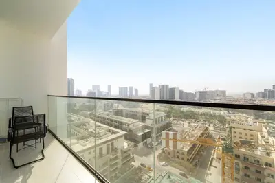 a view of a city from the top of a building at Silkhaus New 1BDR Retreat at Binghatti Tulip in JVC in Dubai