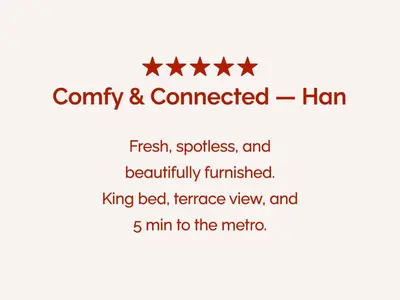 four stars with the words community and connected ham and fish goddessiveness and beautifully at Stylish Lakefront Studio with King Bed and Balcony in Dubai