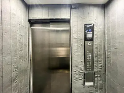 a elevator in a building with a metal door at 1bhk brand new in JVC Binghatti Lavender in Dubai
