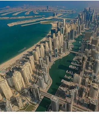 an aerial view of a city and the ocean at Seashell stunning 2 bedrooms in JBR in Dubai