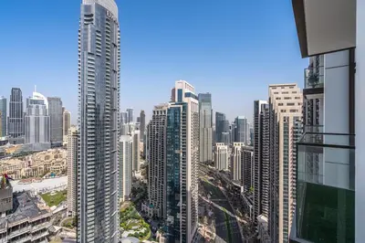 a view of a large city with tall buildings at Venetian - Wake up to Burj Khalifa views in Downtown Dubai in Dubai