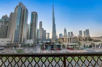 a view of a city with tall buildings at Front Burj Khalifa 2BR in Old town community in Dubai